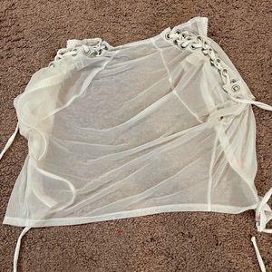 White sheer lace up top